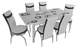 Set masă extensibilă Alb Pătrat cu 6 scaune alb negru