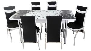 Set masă extensibilă Amaryllis Black cu 6 scaune negru alb
