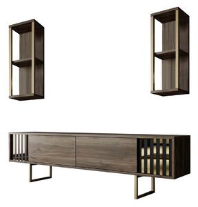 Mobilier living GOLD LINE, nuc/auriu, PAL melaminat/metal, 3 piese