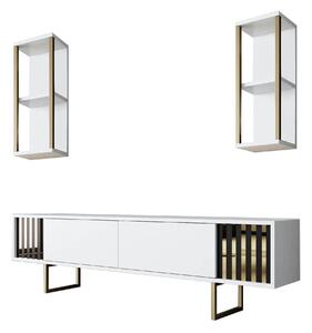 Mobilier living GOLD LINE, alb/auriu, PAL melaminat/metal, 3 piese