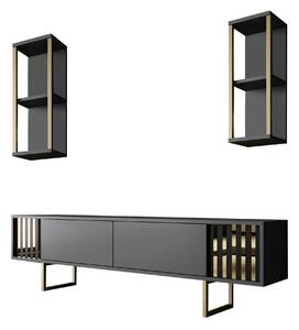 Mobilier living GOLD LINE, gri antracit/auriu, PAL melaminat/metal, 3