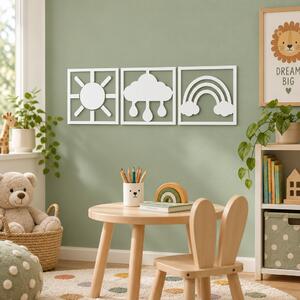 Vremea Veselă – Set 3 decorațiuni de perete din plexiglas alb pentru copii | NOOT