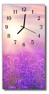 Ceas de perete din sticla vertical flori de levantica violet