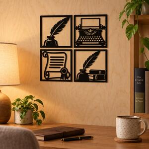 Set 4 decorațiuni de perete vintage din plexiglas negru – Arta Scrisului | NOOT