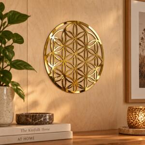 Aurora Geometrică – Decorațiune Floarea Vieții din Plexiglas Oglindă Auriu, Ø 20 cm | NOOT