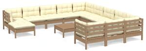Set mobilier de grădină cu perne 13 piese maro miere lemn pin