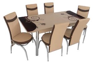 Set masă extensibilă Diana cu 6 scaune crem maro