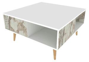 Masuta cafea Ronas, alb cu efect de marmura, PAL melaminat, 90x90x47 c