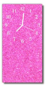 Ceas de perete din sticla vertical sclipici roz