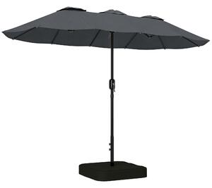 Outsunny Umbrelă Dublă cu 12 Spițe, Manivelă, Bază Metalică și Saci de Nisip, din Metal și Poliester, 3x1.5 m, Gri Închis | Aosom Romania