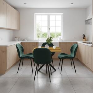 Set Masă fixă Pătrată Tania X Nuc cu 4 Scaune Opal Verde