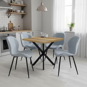 Set Masă fixă Pătrată Tania X Nuc cu 4 Scaune Opal Gri Deschis