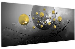 Tabloul cu bile abstracte aurii (120x50 cm)
