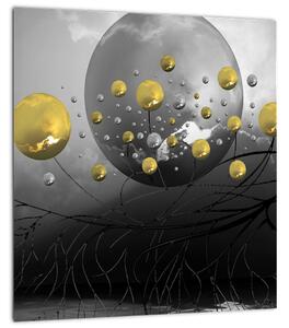 Tablou cu bile abstracte aurii (30x30 cm)
