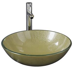 Chiuvetă baie, robinet și scurgere tip push auriu sticlă călită