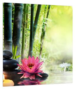 Tablou cu floare de lotus, bambus și lumănâri (30x30 cm)