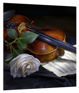 Tablou cu trandafir și vioară (30x30 cm)