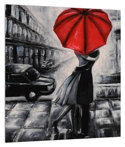 Tablou cu îndrăgostiți sub umbrelă (30x30 cm)