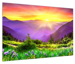 Tablou cu peisaj montan cu apus de soare (90x60 cm)