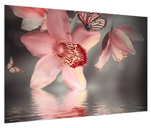 Tablou cu flori și fluture (90x60 cm)