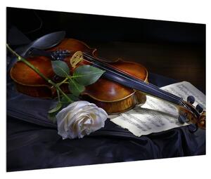 Tablou cu trandafir și vioară (90x60 cm)