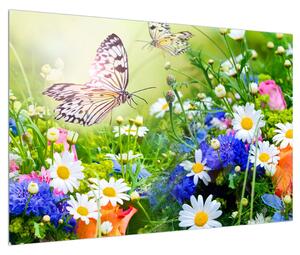 Tablou cu flori de vară cu fluture (90x60 cm)