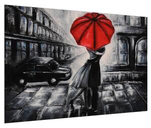 Tablou cu îndrăgostiți sub umbrelă (90x60 cm)