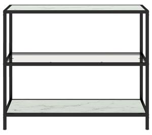 Raft, transparent/alb marmură, 100x36x90 cm, sticlă securizată