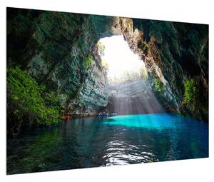 Tablou cu peșteră și lac (90x60 cm)