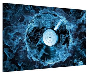 Tablou cu placă de gramofon în foc albastru (90x60 cm)
