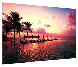 Tablou cu plajă și palmieri și soare (90x60 cm)