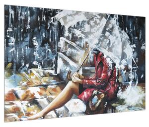 Tablou cu femeie sub umbrelă (90x60 cm)