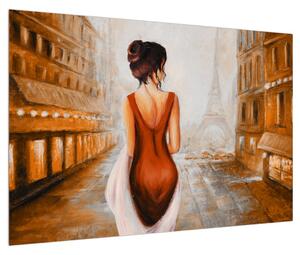 Tablou cu femeie și turnul Eiffel (90x60 cm)