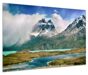 Tablou cu peisaj montan și râu (90x60 cm)