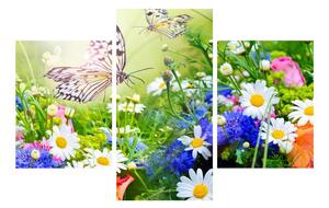 Tablou cu flori de vară cu fluture (90x60 cm)