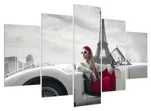 Tablou cu turnul Eiffel și mașina (150x105 cm)