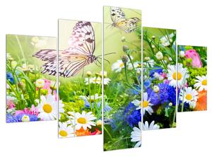 Tablou cu flori de vară cu fluture (150x105 cm)