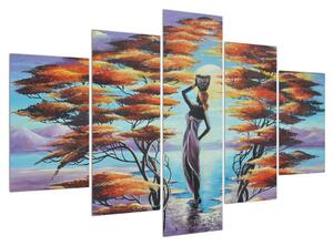 Tablou oriental cu femeie, copaci și soare (150x105 cm)