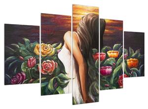 Tablou cu femeie și flori (150x105 cm)