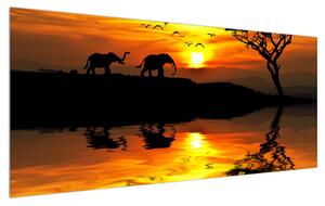 Tablou cu peisaj african cu elefant (120x50 cm)