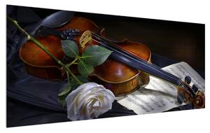 Tablou cu trandafir și vioară (120x50 cm)