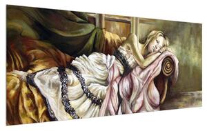Tablou cu femeie nefericită în rochie (120x50 cm)
