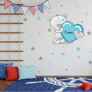 INSPIO-Autocolant textil - Autocolante pentru perete pentru copii, ursuleț albastru cu stele și nume
