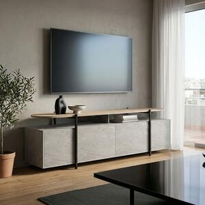Comoda TV Medora, finisaj sonoma cu marmura gri-bej, 160 x 35.5 x 50 cm