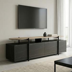 Comoda TV Medora, finisaj sonoma cu marmura neagra, 160 x 35.5 x 50 cm