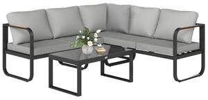 Outsunny Set Mobilier de Grădină cu Canapea cu 3 Locuri, Canapea cu 2 Locuri și Măsuță de Cafea, 180x60x64 cm, Gri | Aosom Romania
