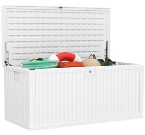 Outsunny Cufăr de Exterior de 140L Impermeabil cu Design Canelat și 2 Pistoane cu Gaz, 140x68x68 cm, Alb | Aosom Romania