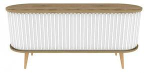 Comoda TV STOR, alb/stejar, PAL melaminat, 140x43x64 cm