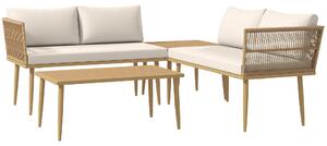 Outsunny Set Mobilier de Grădină din 4 Piese cu 2 Canapele și 2 Măsuțe de Cafea, 116x65x70 cm, Alb Crem | Aosom Romania