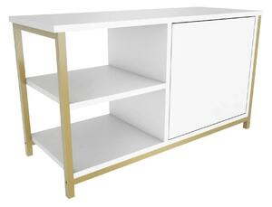 Comoda TV MUSKEGON, alb/auriu, PAL melaminat/metal, 90x35x51 cm